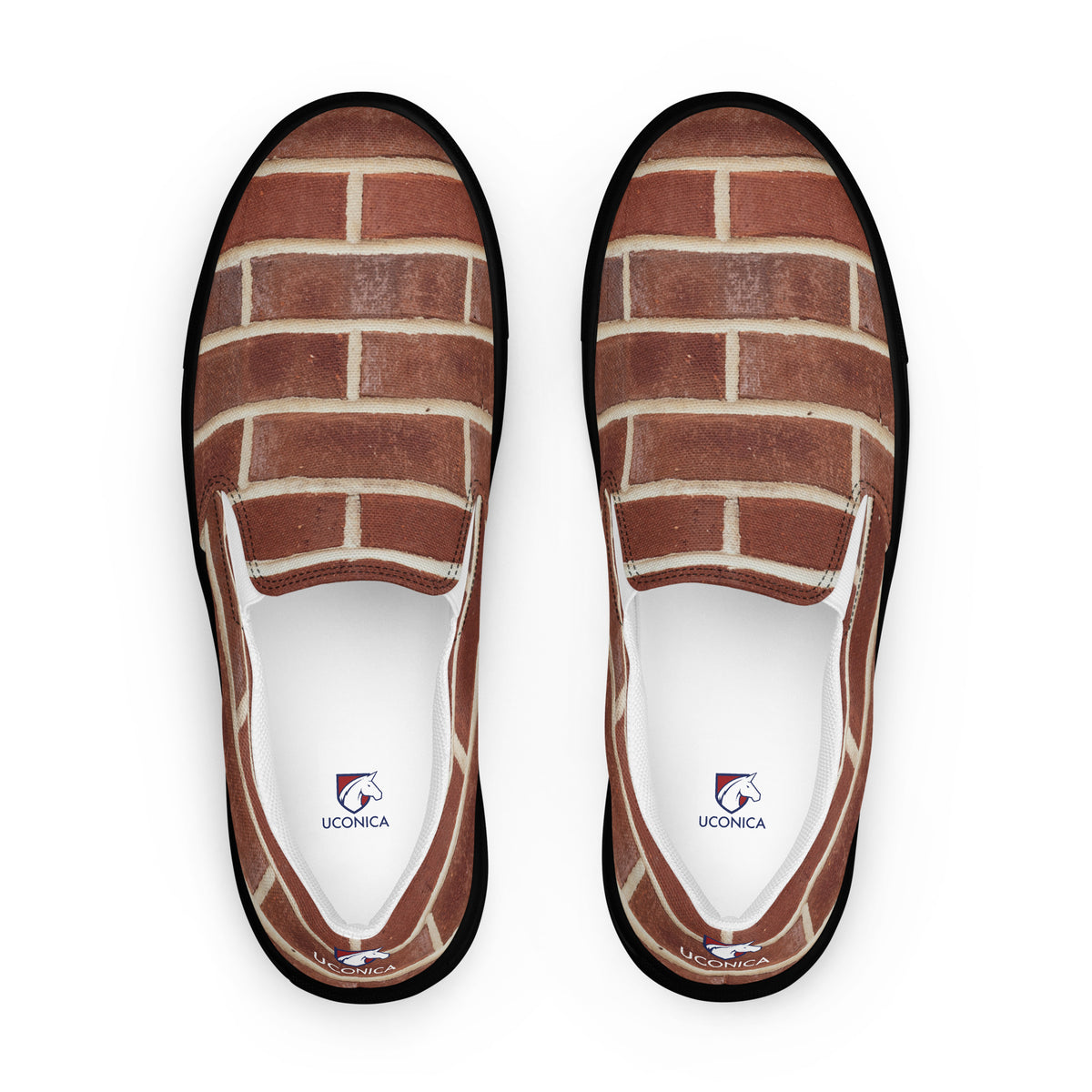 Brick slip-ons, black sole, top down