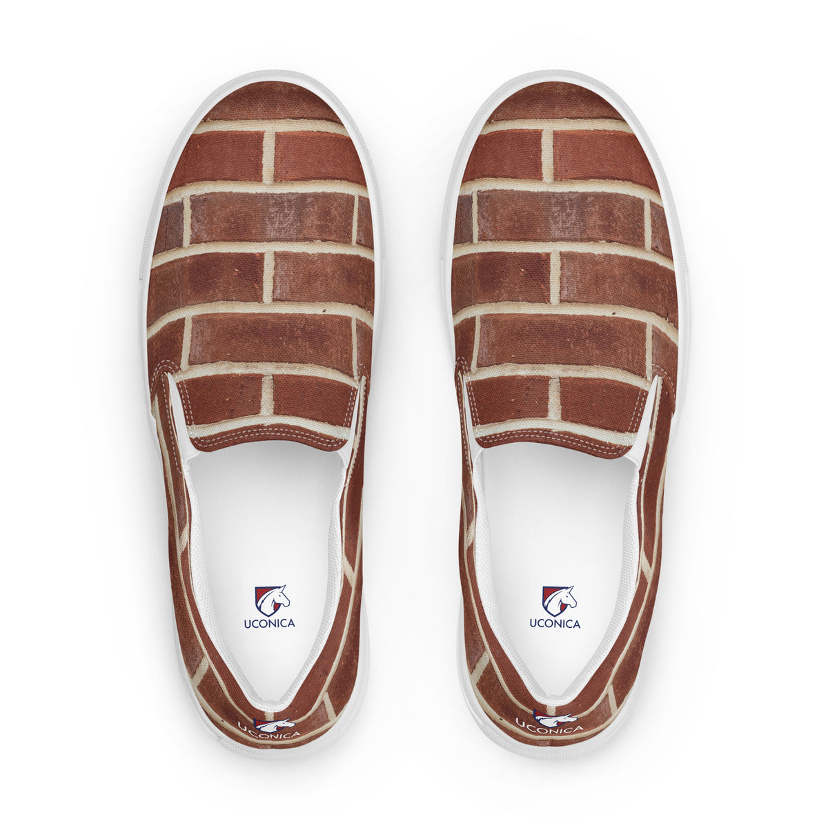 Brick slip-ons, white sole, top down