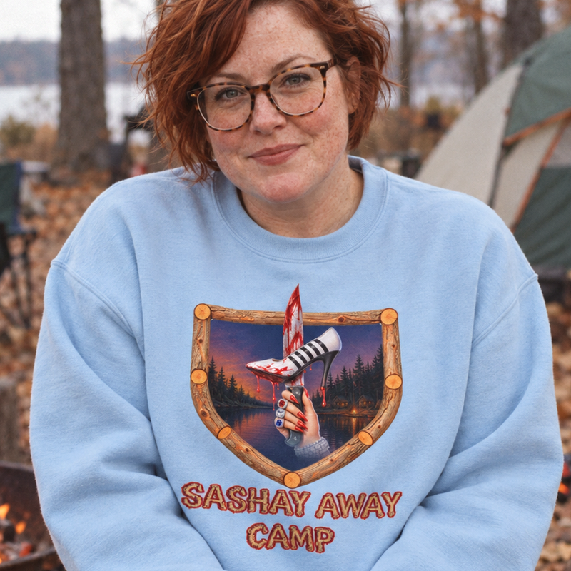 Sweatshirts category tile, Sashay Away Camp light blue sweatshirt