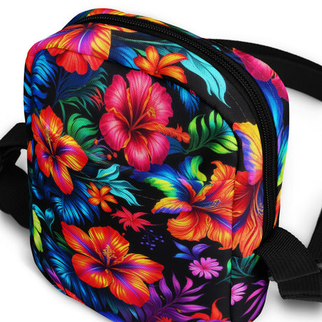 Close-up of the crossbody bag corner stitching and zipper edge