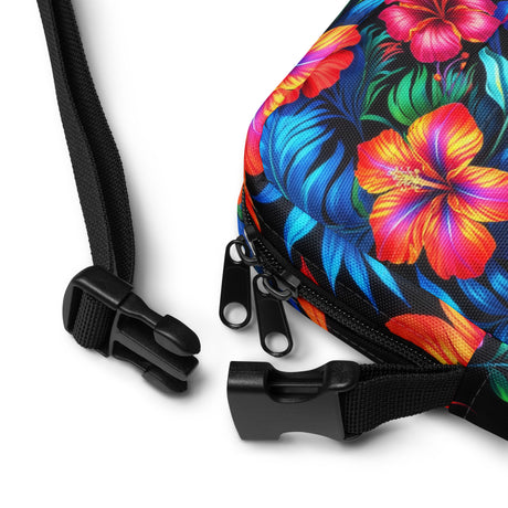 Close-up of the crossbody bag strap clasp and adjustable webbing