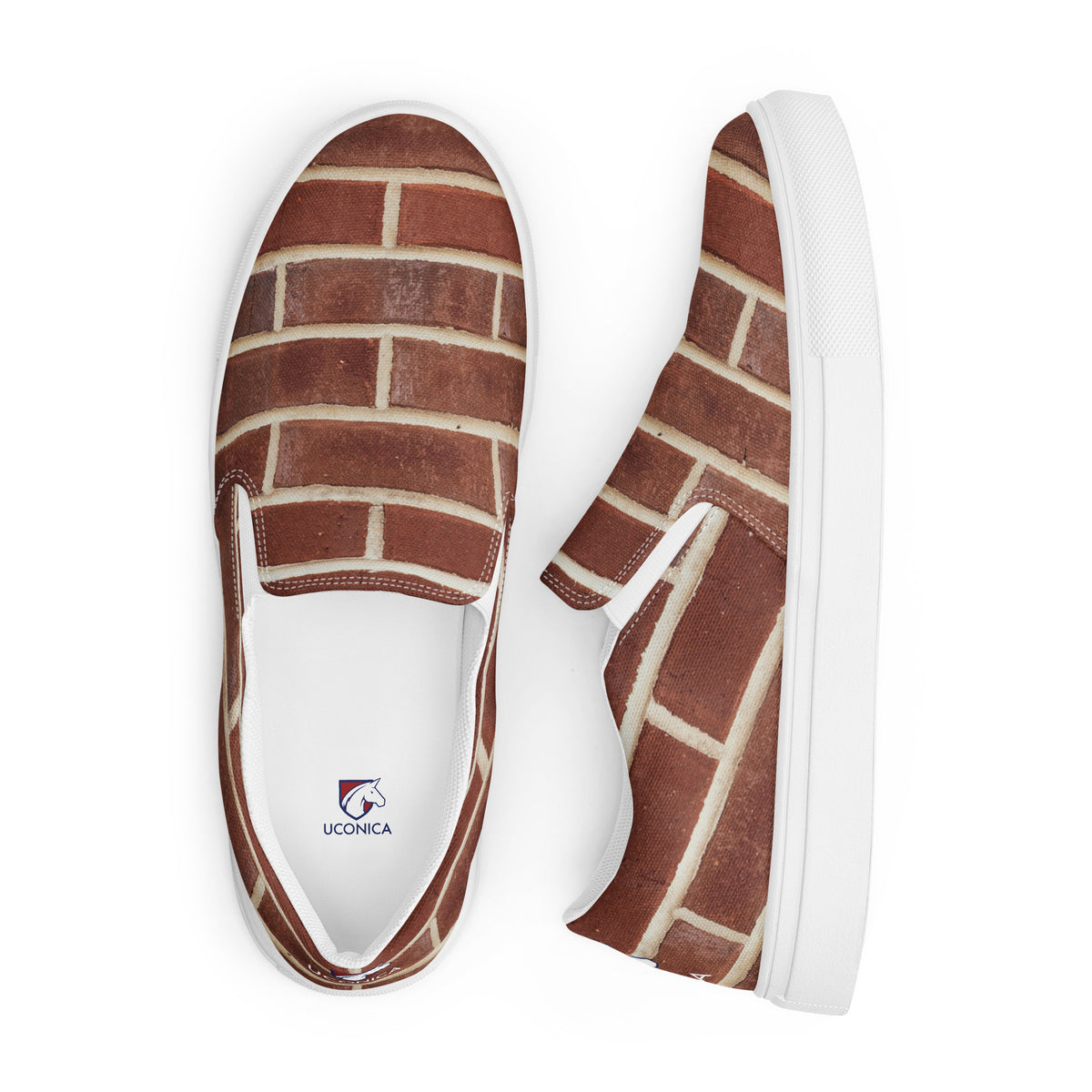 Brick slip-ons, white sole, side and top