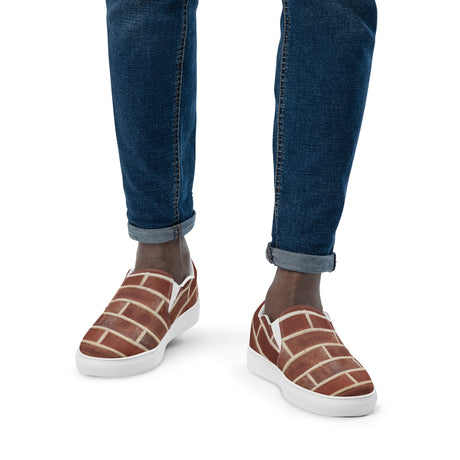 Brick slip-ons, white sole, worn