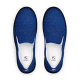 Denim slip-ons, black sole, top down
