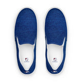 Denim slip-ons, white sole, top down