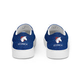 Denim slip-ons, white sole, rear