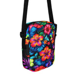Neon Floral crossbody bag, angled back view showing the rear panel
