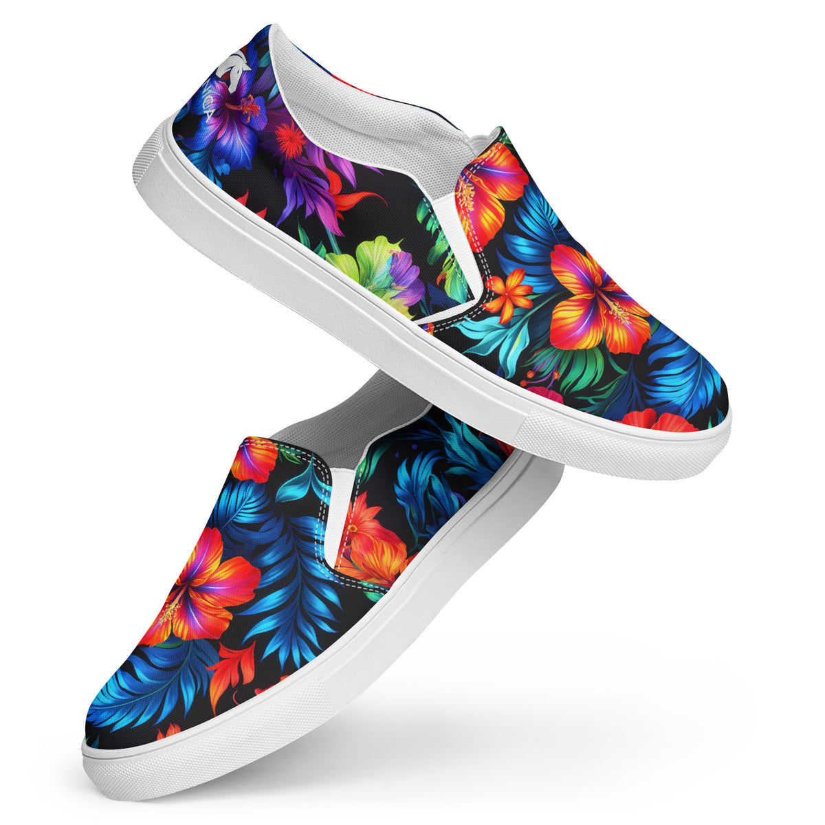 Neon Floral slip-ons, white sole, angled pair