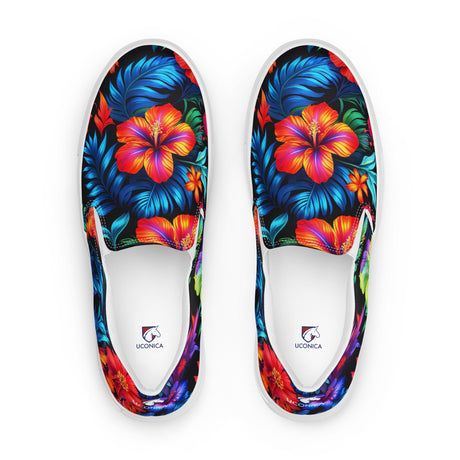 Neon Floral slip-ons, white sole, top down