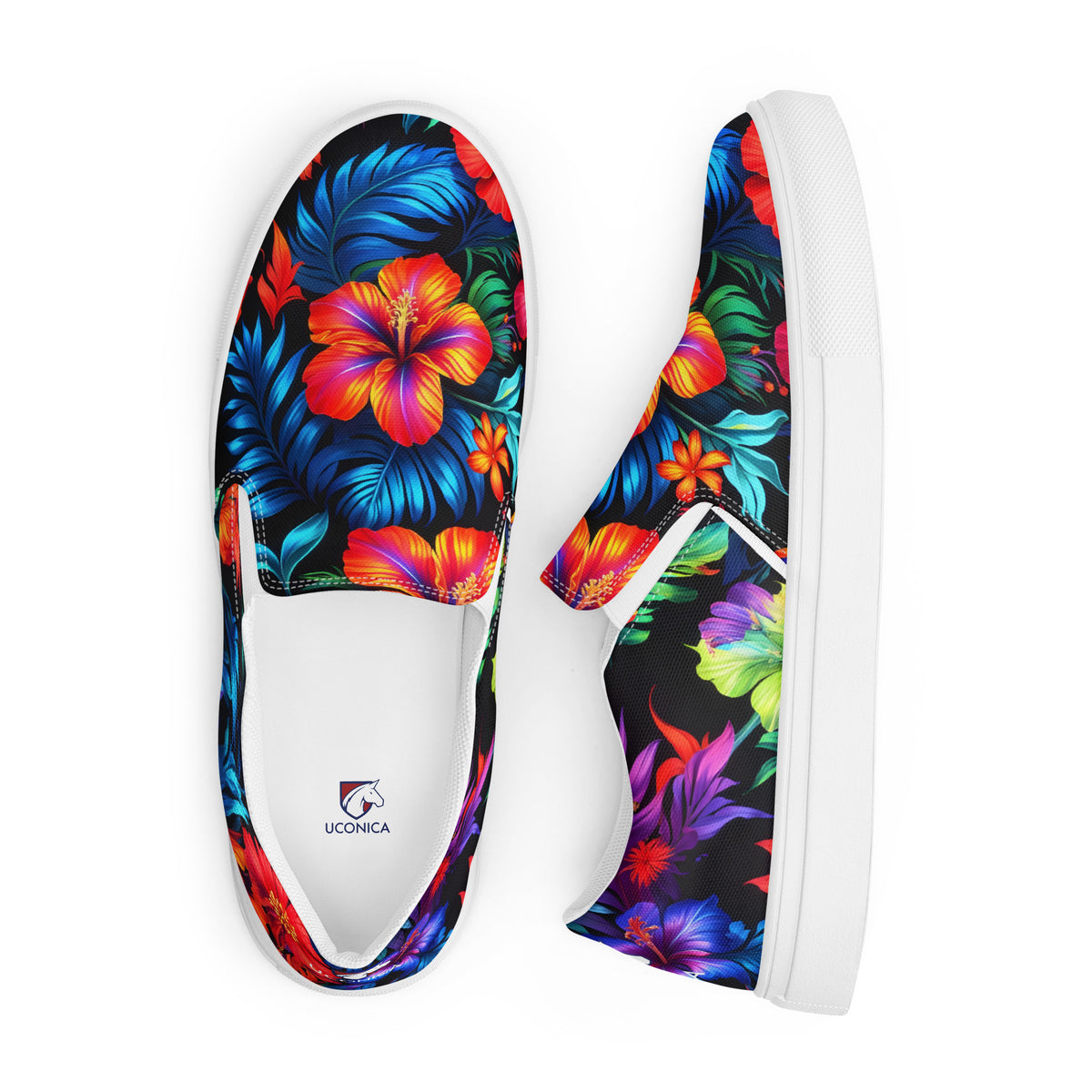 Neon Floral slip-ons, white sole, side and top
