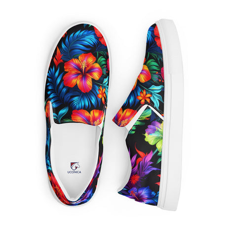 Neon Floral slip-ons, white sole, side and top