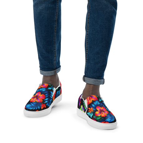 Neon Floral slip-ons, white sole, worn