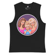Plastic Panic muscle shirt in black, shocked dolls meme graphic by Uconica