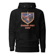 Sashay Away Camp hoodie in black, drag slasher summer camp graphic by Uconica